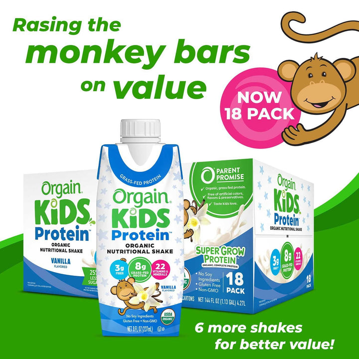 Orgain Kids 8g Protein Organic Nutritional Shake, Vanilla, 8 fl. oz., 18 pk.