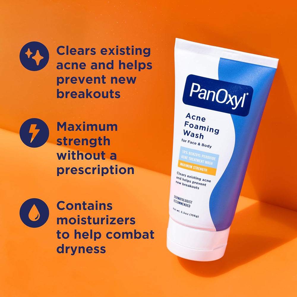 
PanOxyl Acne Foaming Wash Benzoyl Peroxide 10% Maximum Strength Antimicrobial, 5.5 Oz