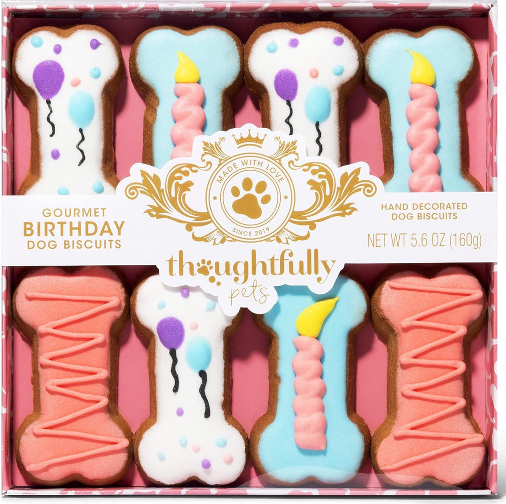 Pink Dog Birthday Cookie Set – 8 Crunchy Bone-Shaped Treats