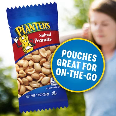 Planters salted peanuts 48 pack, 1 oz peanut snack packs, high protein nut snack, kosher peanut snacks, sea salt roasted peanuts, on-the-go peanut packs, office snack box peanuts, bulk snack nuts, vitamin E rich snacks, Planters peanuts single serve.