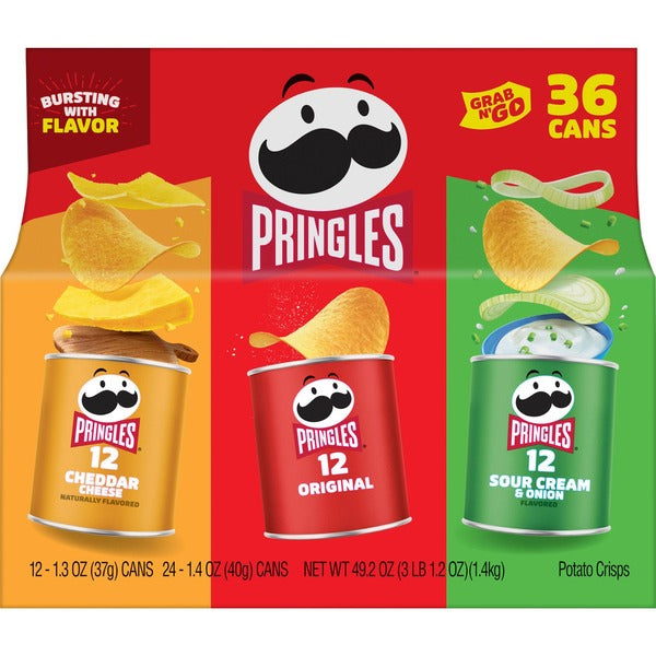 Pringles Grab & Go Potato Crisps Variety Pack 36ct | Party Snack Cans