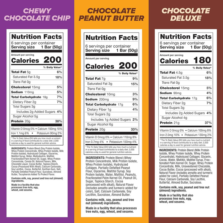 Pure Protein Bars Chocolate Variety Pack, 18 Count, 20–21g Protein