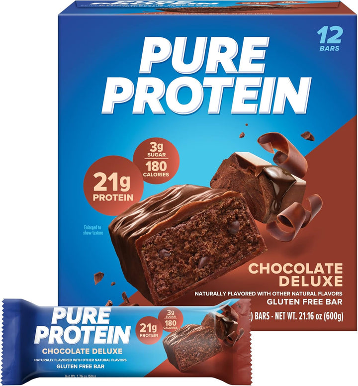 Pure Protein Chocolate Deluxe Bars, 12 Ct, 21g Protein, Low Sugar