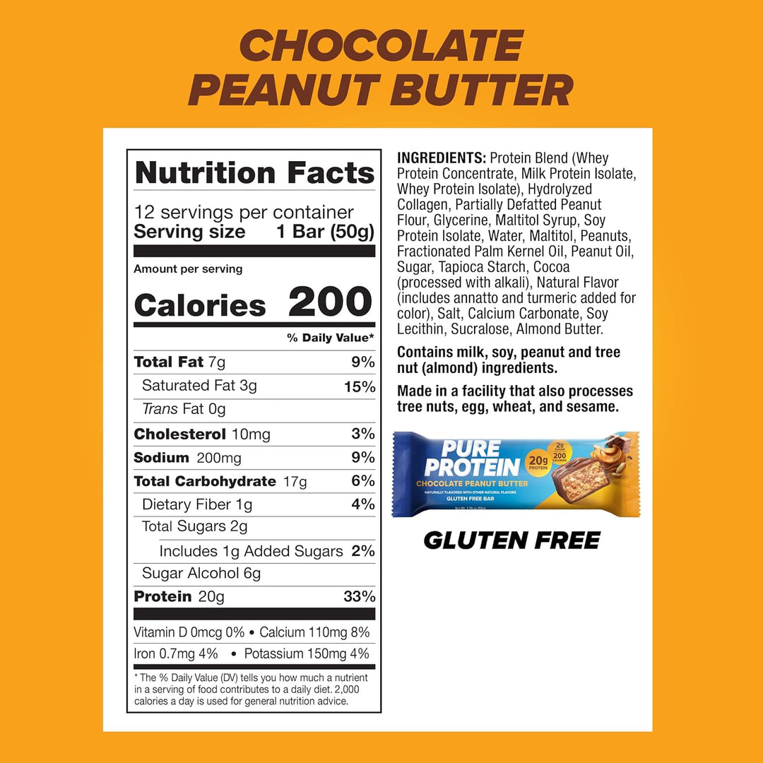 Pure Protein Bars, Chocolate Peanut Butter, 12 Ct, 20g Protein