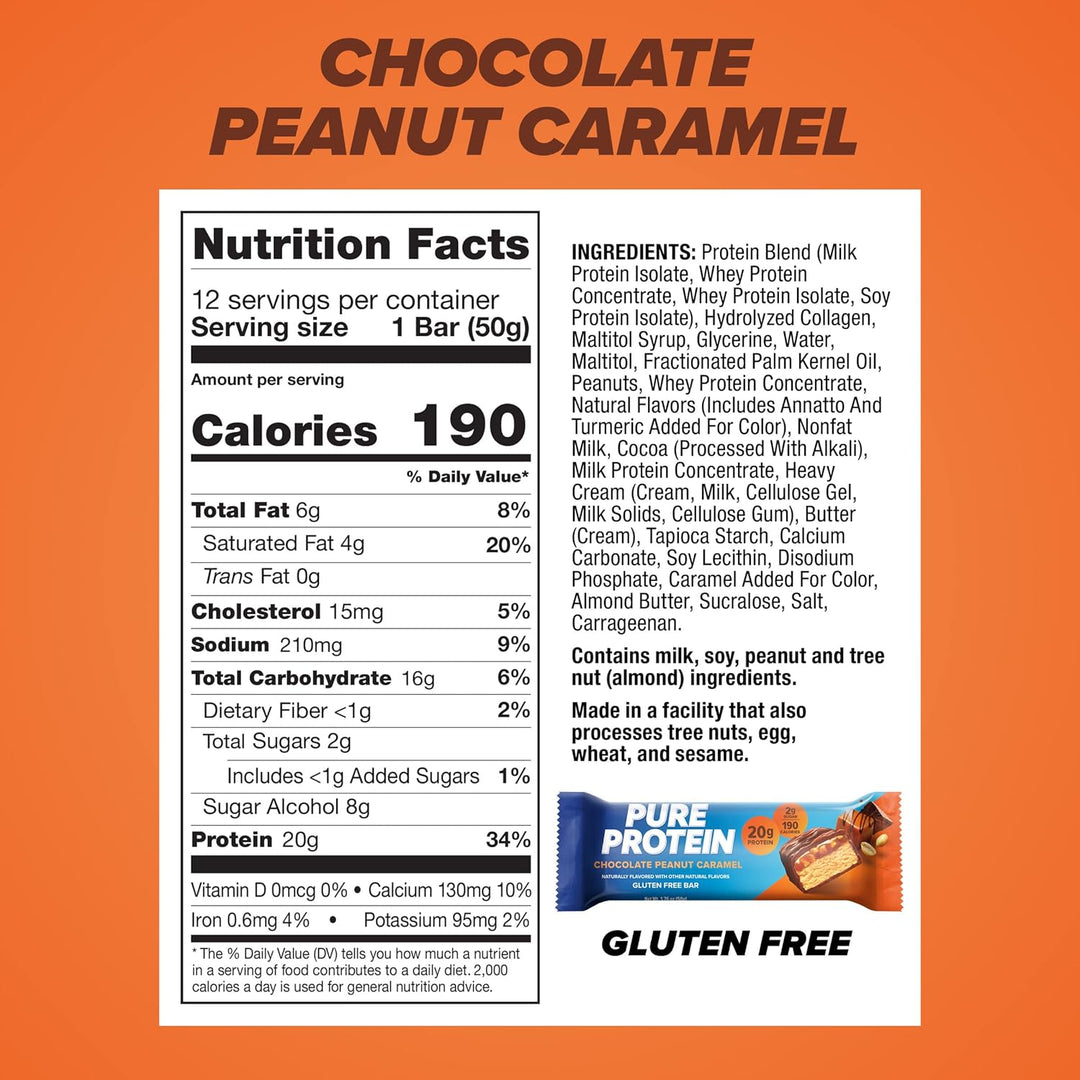 Pure Protein Bars Chocolate Peanut Caramel, 12 Ct, 20g Protein