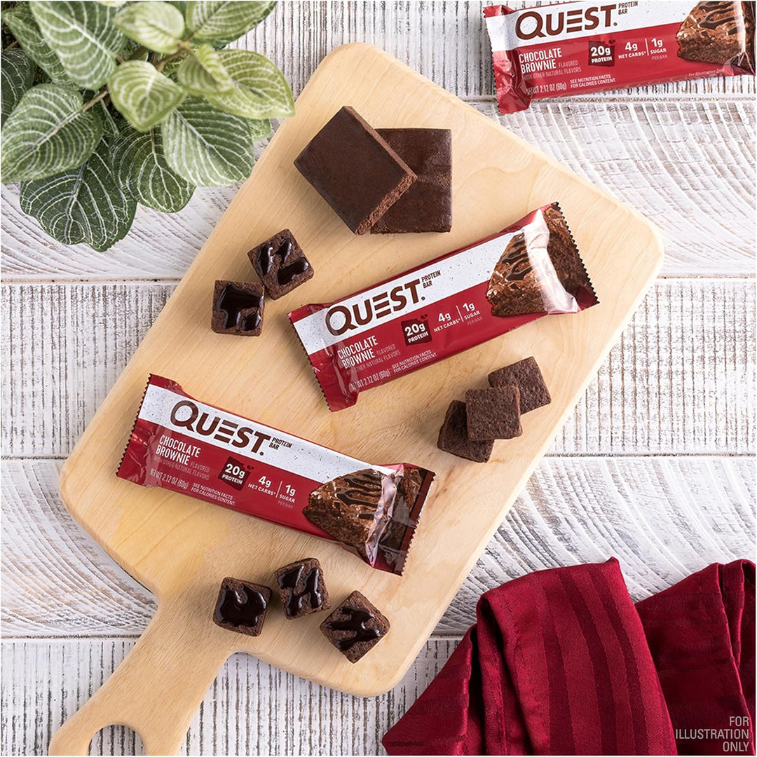 Satisfy rich brownie cravings with Quest Nutrition Chocolate Brownie Protein Bars. Each decadent bar provides 20g of complete dairy-based protein with all 9 essential amino acids to fuel muscle recovery and energy. With 1g sugar, 4g net carbs, and 15g fiber, these gluten-free, keto-friendly protein bars offer a high-protein, low-carb snack you can enjoy guilt-free. Perfect for post-workout fuel, healthy on-the-go snacks, or a chocolate lover’s dessert, Quest makes it easy to indulge while staying on track w