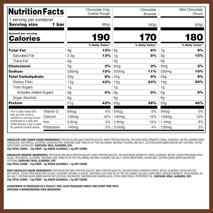 Satisfy chocolate cravings and fuel your day with the Quest Chocolate Lovers Variety Pack. Each gluten-free, keto-friendly protein bar delivers 20–21g of high-quality protein, only 4g net carbs, and 0–1g sugar. Enjoy a mix of rich chocolate flavors while supporting muscle recovery, weight management, and low-carb lifestyles. Perfect for on-the-go snacking or post-workout fuel.