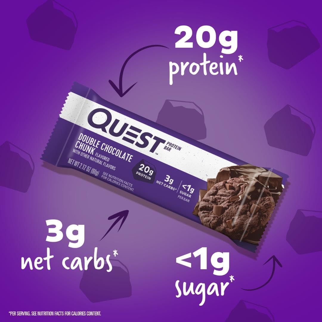 Quest Double Chocolate Chunk Protein Bars | 20g Protein, Keto Friendly
