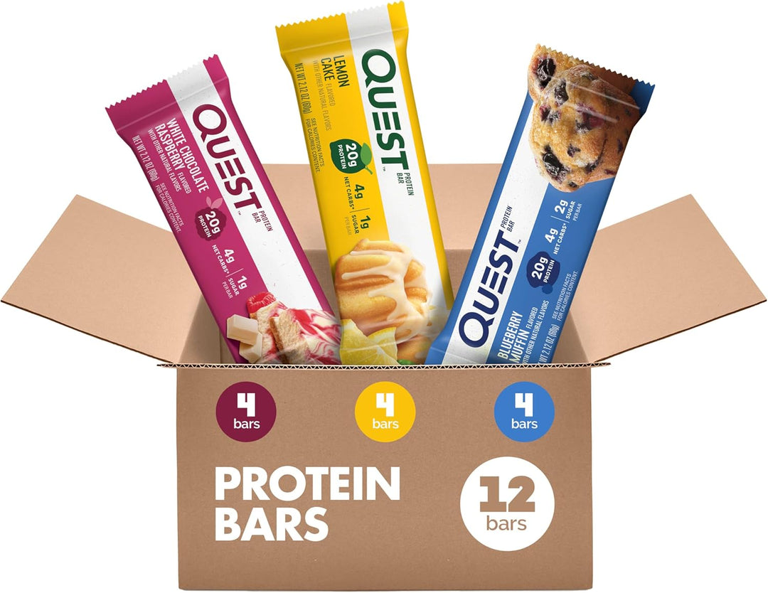 Enjoy fruity flavors with the Quest Fruit Flavored Variety Pack Protein Bars. Each 2.12 oz bar delivers 20g high-quality protein, only 4g net carbs, and 1–2g sugar, making it the perfect keto-friendly, gluten-free snack. Packed with complete dairy-based protein to fuel muscle recovery and energy, these bars are ideal for on-the-go snacking, post-workout refuel, or a healthy sweet treat.