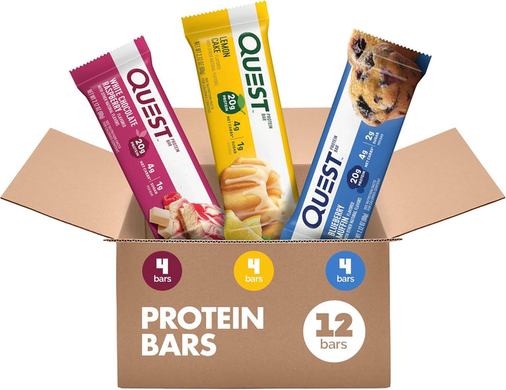Enjoy fruity flavors with the Quest Fruit Flavored Variety Pack Protein Bars. Each 2.12 oz bar delivers 20g high-quality protein, only 4g net carbs, and 1–2g sugar, making it the perfect keto-friendly, gluten-free snack. Packed with complete dairy-based protein to fuel muscle recovery and energy, these bars are ideal for on-the-go snacking, post-workout refuel, or a healthy sweet treat.