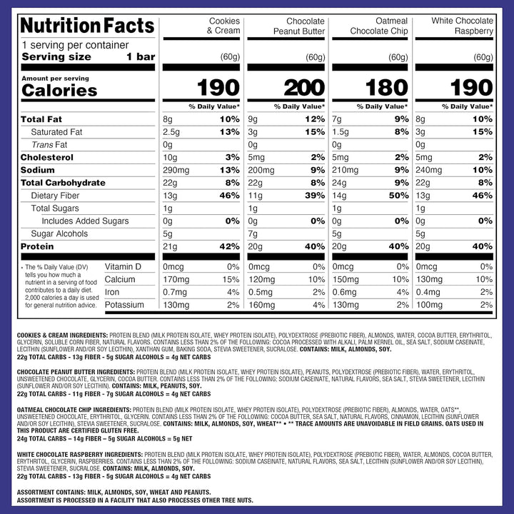 Enjoy every flavor with the Quest Nutrition Ultimate Variety Pack Protein Bars—a perfect mix of the brand’s most-loved classics. Each bar delivers 20–21g of complete dairy-based protein with all 9 essential amino acids to support muscle recovery and energy. With just 4–5g net carbs and 0–2g sugar, these keto-friendly, gluten-free protein bars provide a high-protein, low-carb snack you can enjoy anytime. Ideal for post-workout fuel, healthy on-the-go snacks, or guilt-free treats, this protein bar variety pac