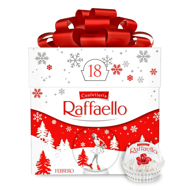 Raffaello, Premium Creamy Almond and Coconut Treat, Holiday Gift Box with Bow, 18 Individually Wrapped Treats, 6.35 oz