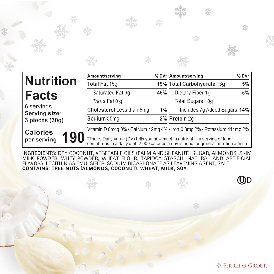 Raffaello, Premium Creamy Almond and Coconut Treat, Holiday Gift Box with Bow, 18 Individually Wrapped Treats, 6.35 oz