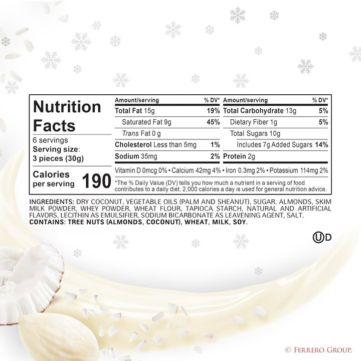 Raffaello, Premium Creamy Almond and Coconut Treat, Holiday Gift Box with Bow, 18 Individually Wrapped Treats, 6.35 oz