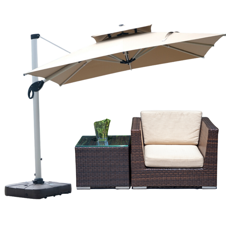 Roka Outlet 10ft Patio Outdoor Offset Umbrella - Cantilever Hanging Market Umbrella with Crank & Cross Bases, 3x4M with LED Light