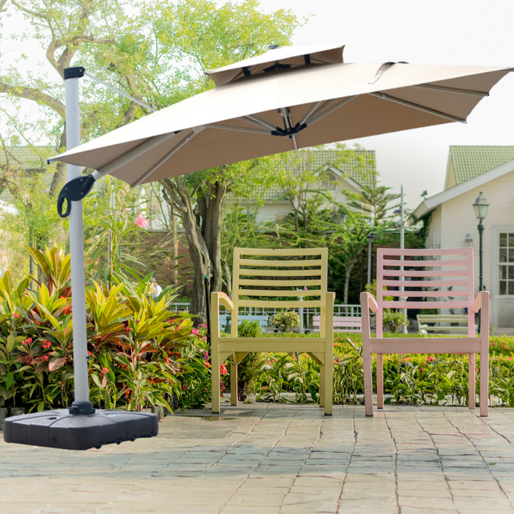 Roka Outlet 10ft Patio Outdoor Offset Umbrella - Cantilever Hanging Market Umbrella with Crank & Cross Bases, 3x4M with LED Light