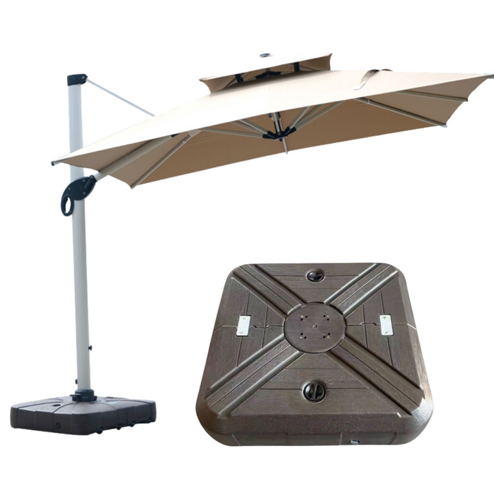 Roka Outlet 10ft Patio Outdoor Offset Umbrella - Cantilever Hanging Market Umbrella with Crank & Cross Bases, 3x4M with LED Light