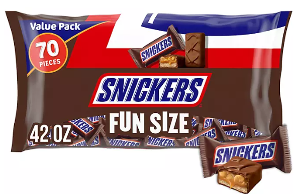 SNICKERS Milk Chocolate Candy Bars, Fun Size, 70 pcs.