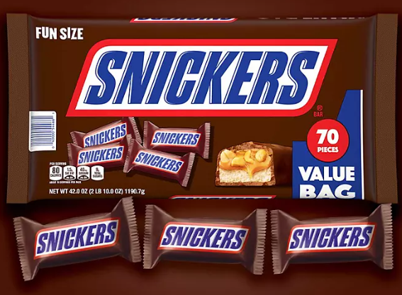 SNICKERS Milk Chocolate Candy Bars, Fun Size, 70 pcs.