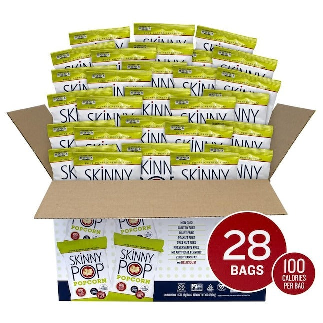 SkinnyPop Popcorn, 0.65 oz Bags, 28-Count | Gluten-Free Snack
Kosher
Gluten Free
Dairy Free
Non-GMO
Trans Fat Free