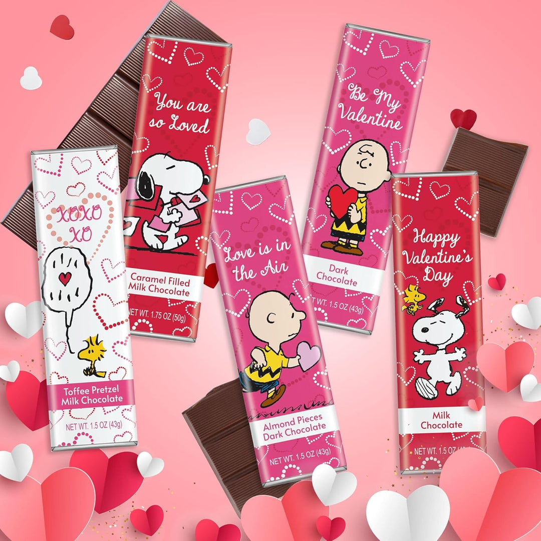 Snoopy Chocolate Variety Gift Box, 5 Gourmet Belgian Chocolate Bars, 1.5oz Each valentine gifts