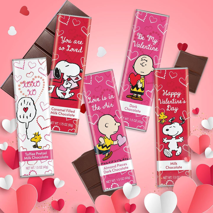 Snoopy Chocolate Variety Gift Box, 5 Gourmet Belgian Chocolate Bars, 1.5oz Each valentine gifts