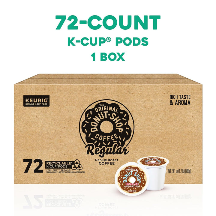 Donut Shop K-Cups, medium roast coffee pods, Keurig coffee pods, 72-count K-Cup coffee, The Original Donut Shop coffee, bold coffee flavor, recyclable coffee pods, kosher K-Cup coffee, Keurig single-serve pods, best K-Cup coffee