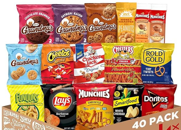 Pack of 40 Ultimate snack box, Variety Assortment of chips variety pack, Cookies, Crackers