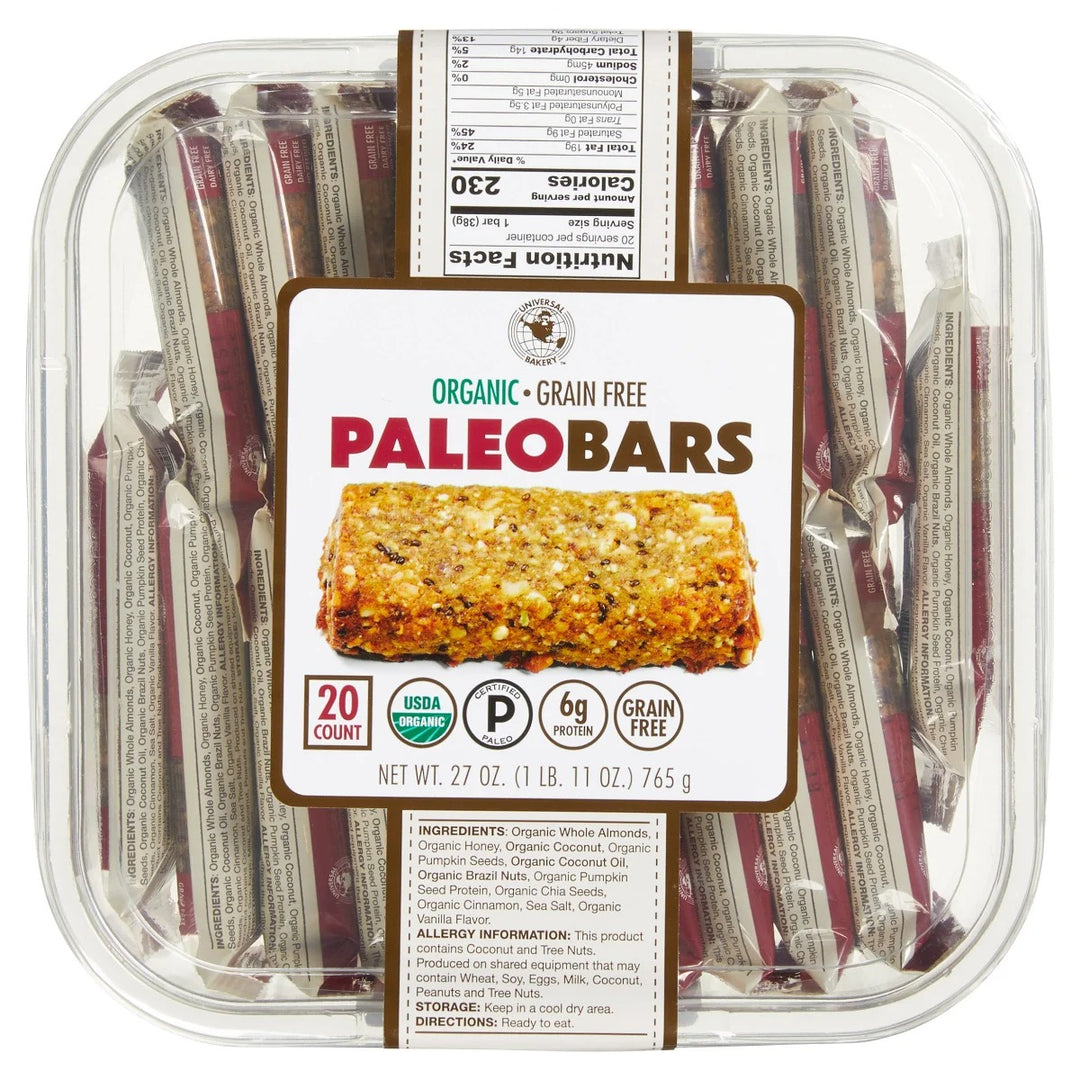 Universal Bakery Organic Paleo Bars, 20-Count, Grain-Free Snack
