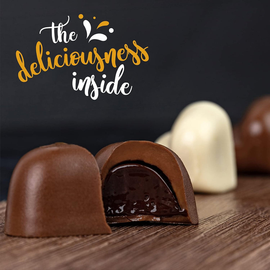 Valentines Chocolate Candy, Valentines Day Assorted Gourmet Belgian Heart Chocolate Truffles, Gifts for Him and Her in Elegant Red Heart Gift Box. Milk, Dark, Strawberry, 6 Flavors with 24 Treats