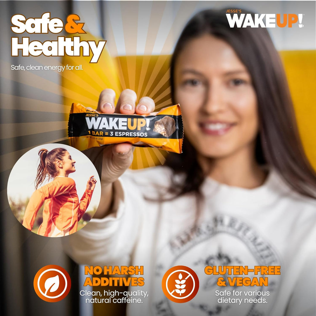 WAKE UP! Chocolate Caffeinated Protein Bars – 350 mg Clean Caffeine 