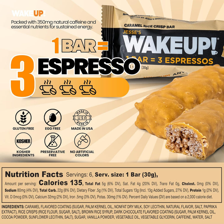 WAKE UP! Chocolate Caffeinated Protein Bars – 350 mg Clean Caffeine 