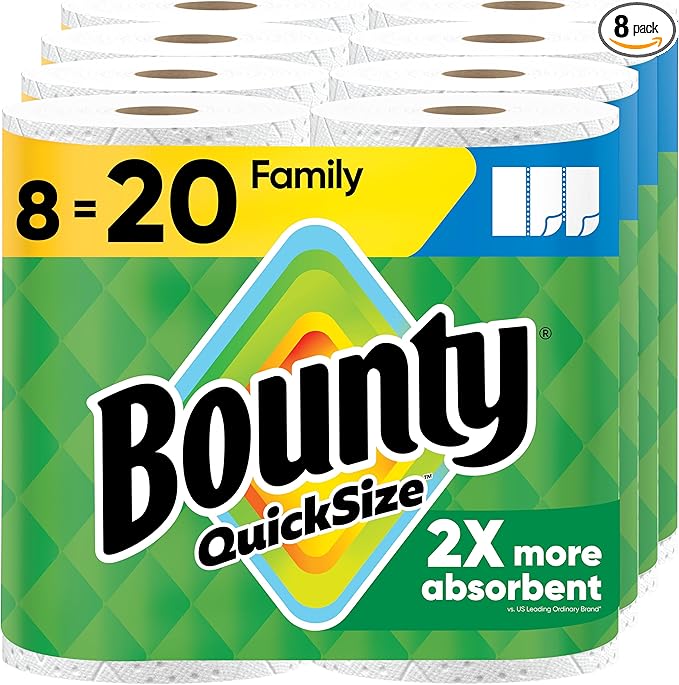Bounty Quick Size paper towels 8 Family Rolls equals 20 regular rolls