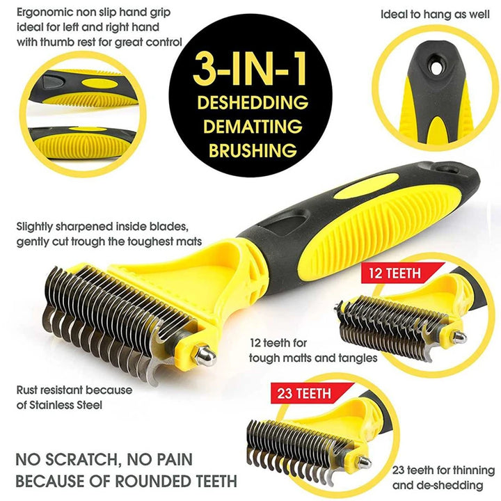 Ergonomic grooming brush for dogs and cats with anti-slip grip handle