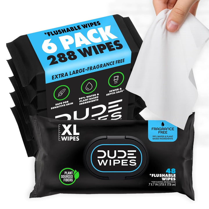 DUDE Wipes flushable unscented adult wipes 6 pack