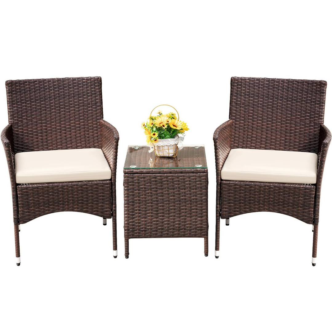ROKA rattan garden patio furniture with soft cushions and glass table