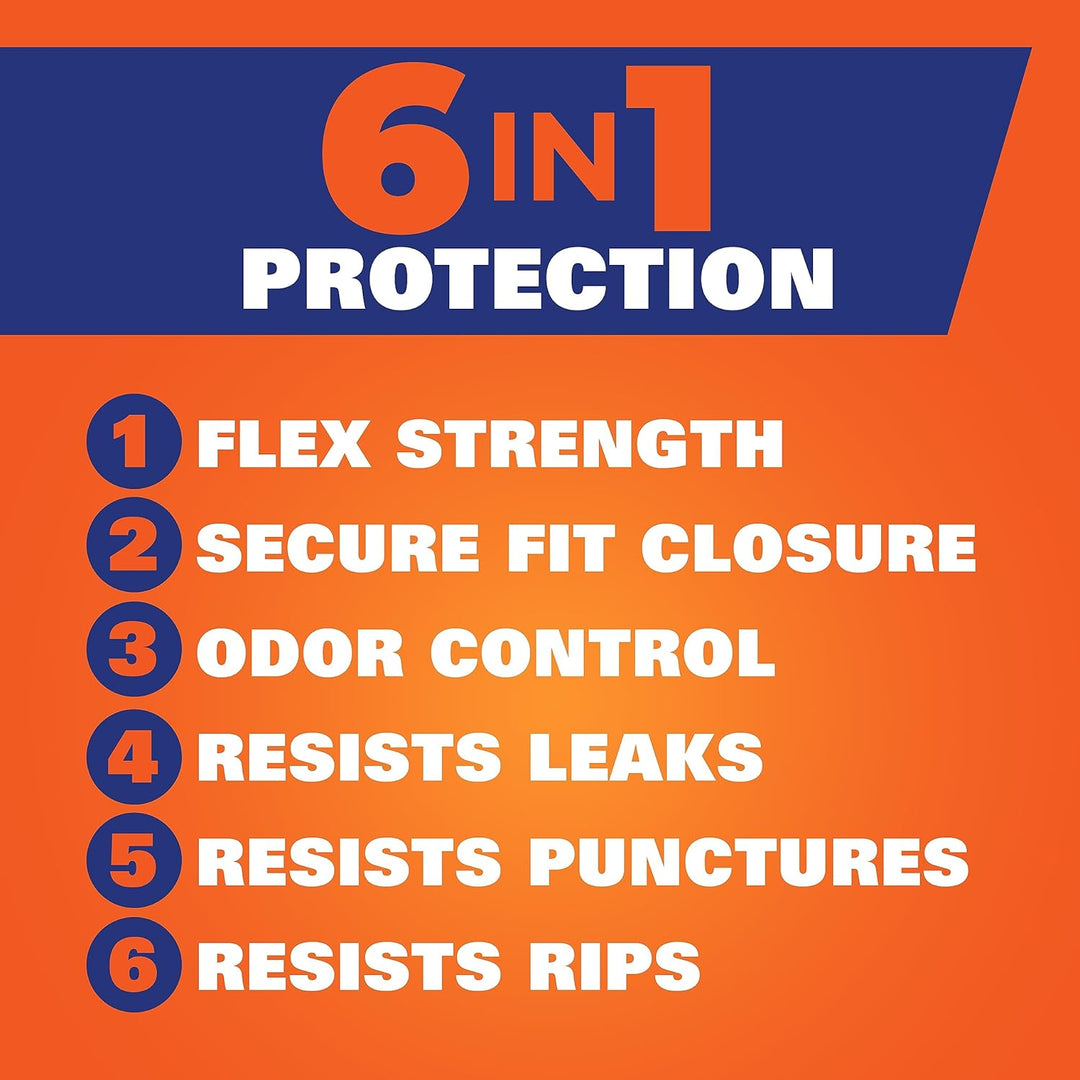 Durable kitchen trash bags with odor control and flex strength