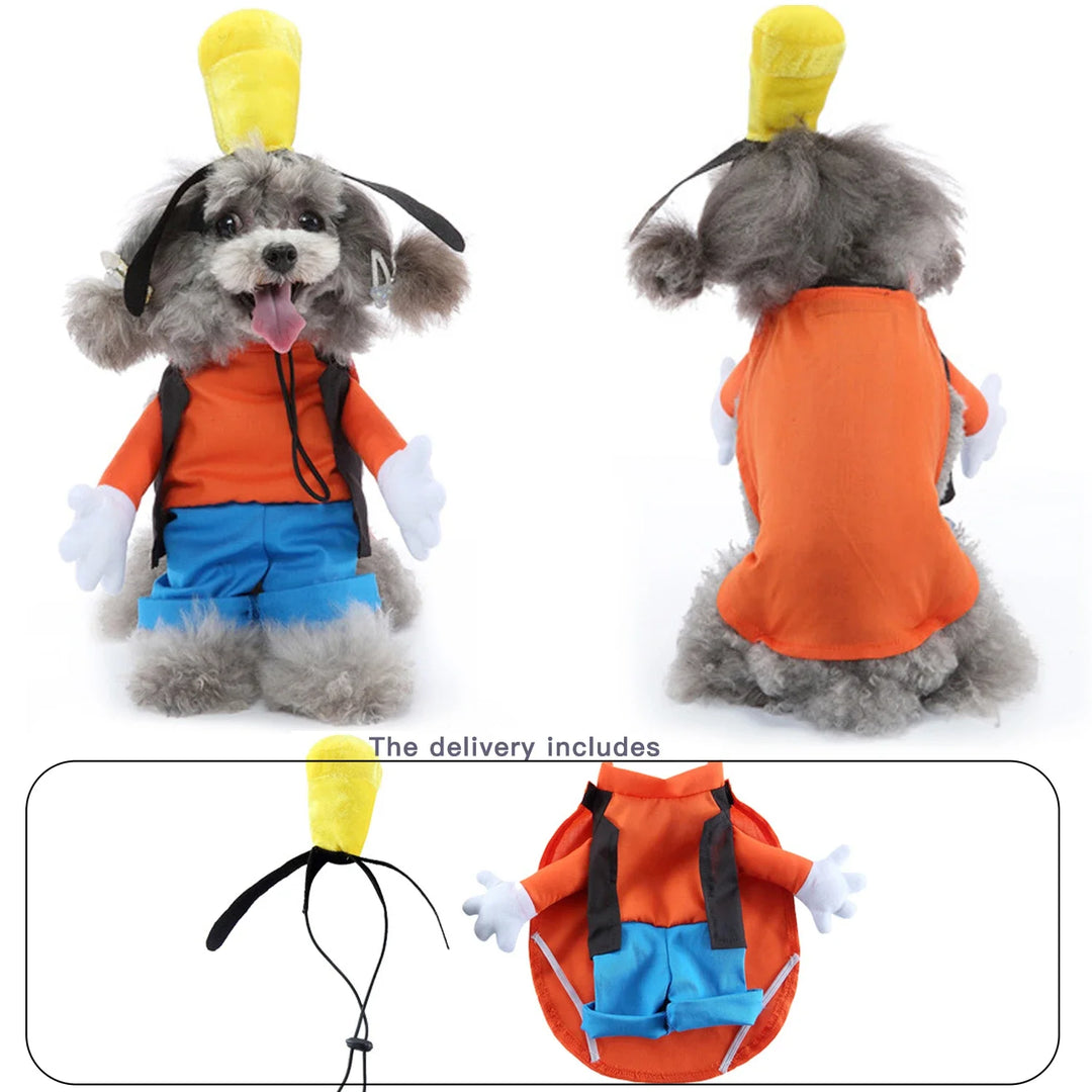 Holiday dog costume in a funny postman style