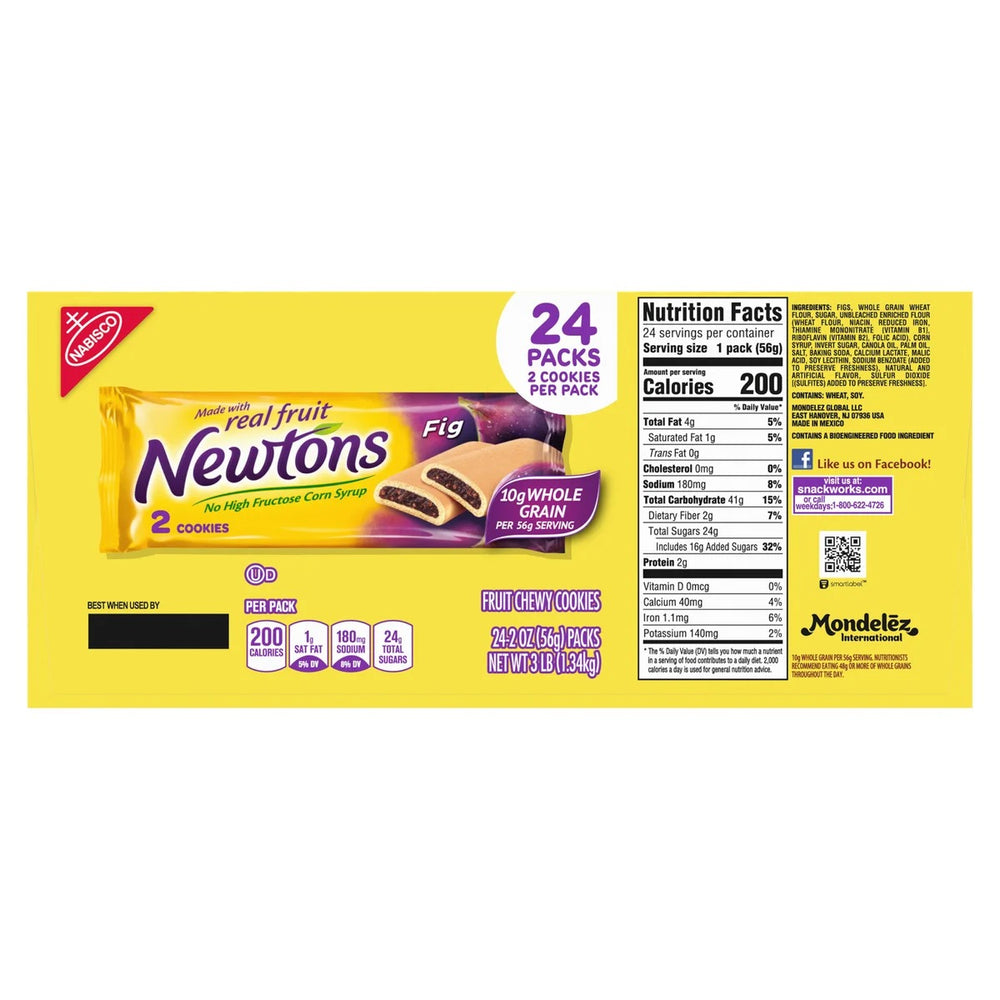 Bulk pack of kosher Newtons fig cookies, each 2oz, made with real fruit for a wholesome treat