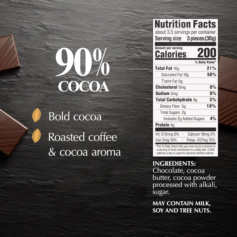 Lindt EXCELLENCE 90% Cocoa Dark Chocolate Bar, Dark Chocolate Candy, 3.5 oz. (12 Pack)