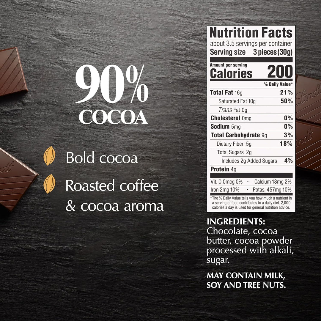 Lindt EXCELLENCE 90% Cocoa Dark Chocolate Bar, Dark Chocolate Candy, 3.5 oz. (12 Pack)