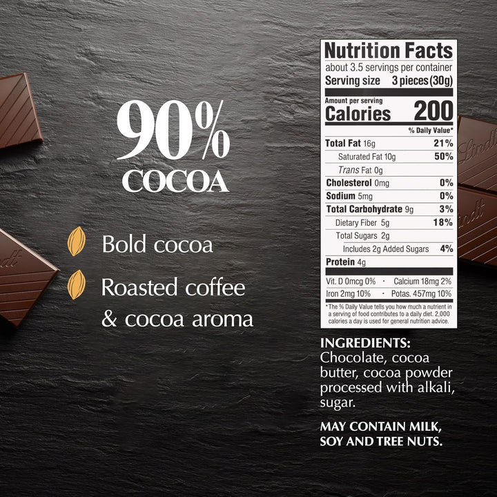 Lindt EXCELLENCE 90% Cocoa Dark Chocolate Bar, Dark Chocolate Candy, 3.5 oz. (12 Pack)