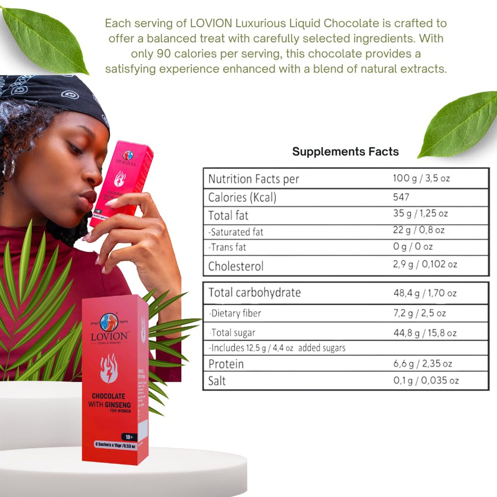 Herbal-infused dark chocolate sachets for women