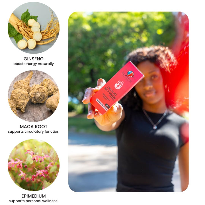 Premium dark chocolate with Ginseng, Maca, and Epimedium