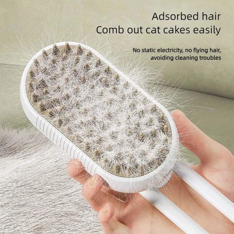 Steam spray pet brush with massaging feature