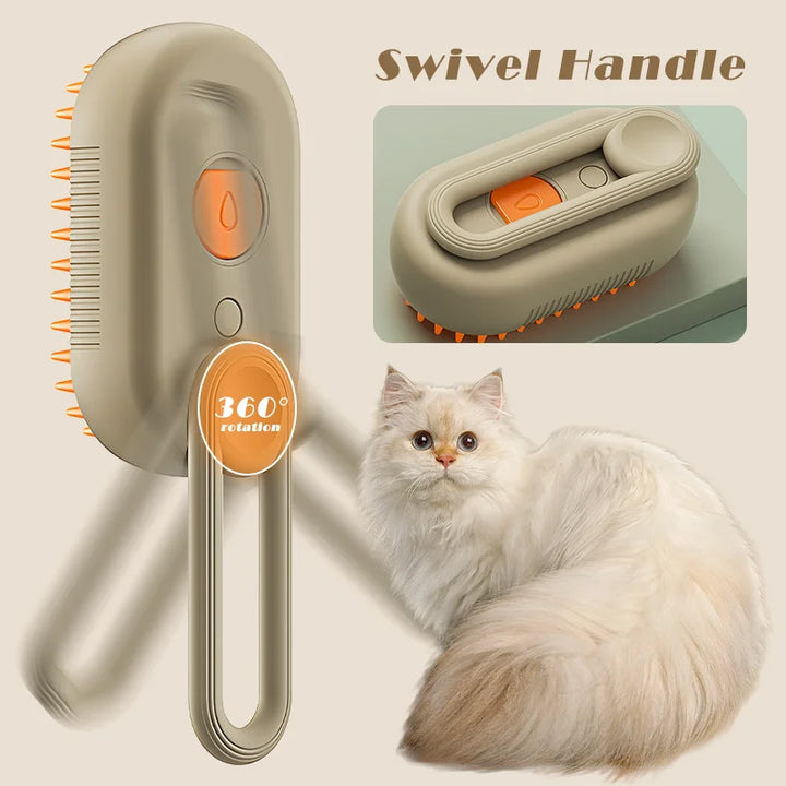 Pet hair detangler and steamy grooming brush