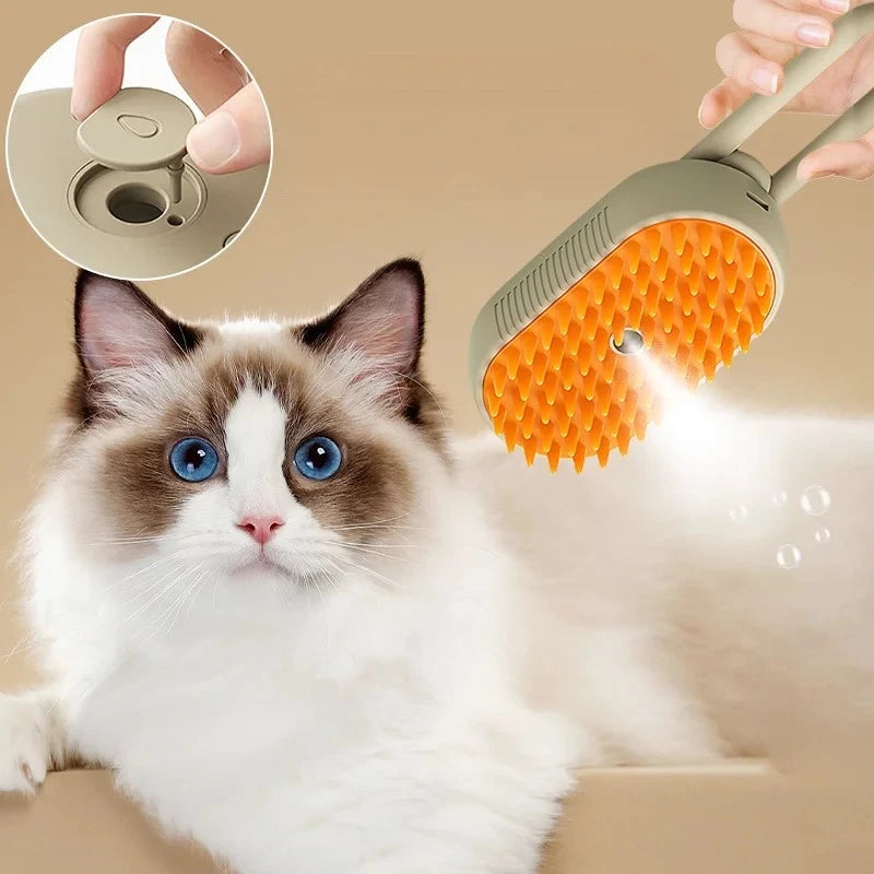 Pet steam brush for hair removal and grooming
