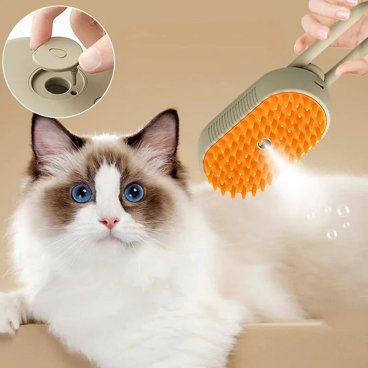 Pet steam brush for hair removal and grooming