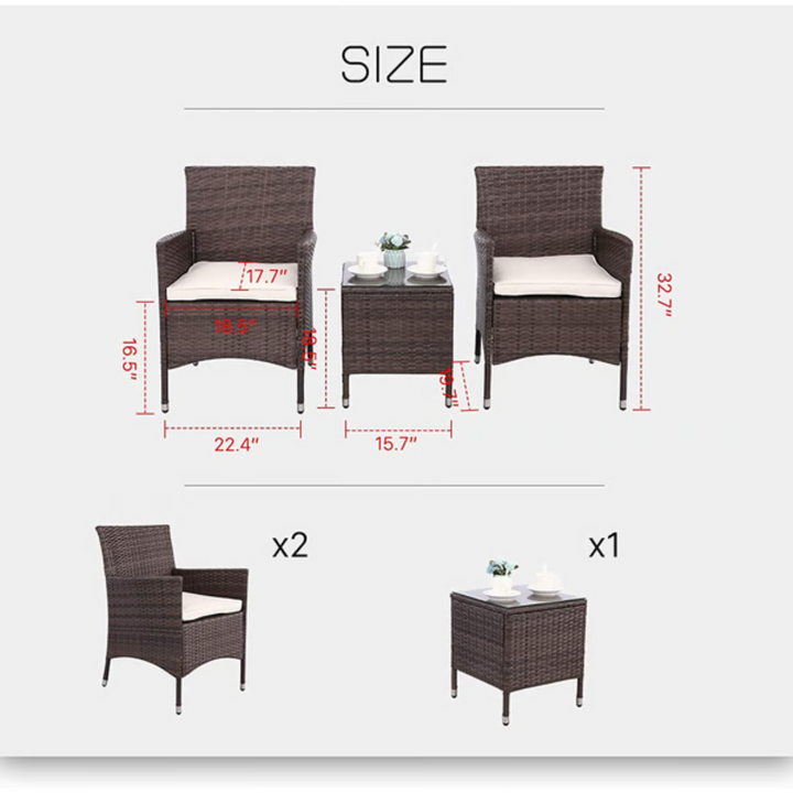  Porch furniture ROKA 3-piece outdoor set with PE wicker chairs and cushions
