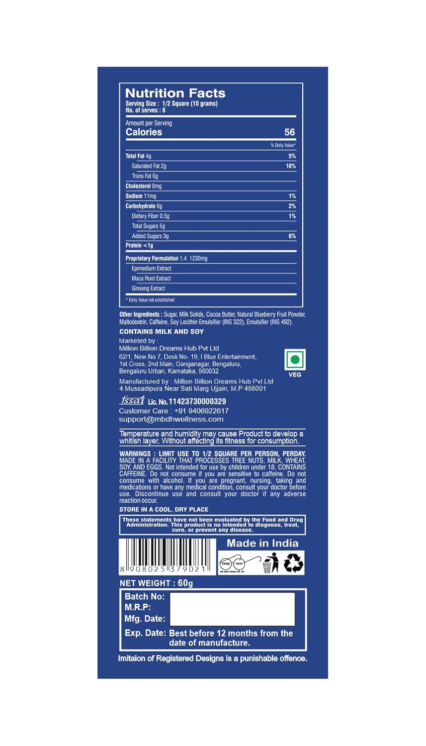 Premium dark chocolate infused with natural blueberry flavor